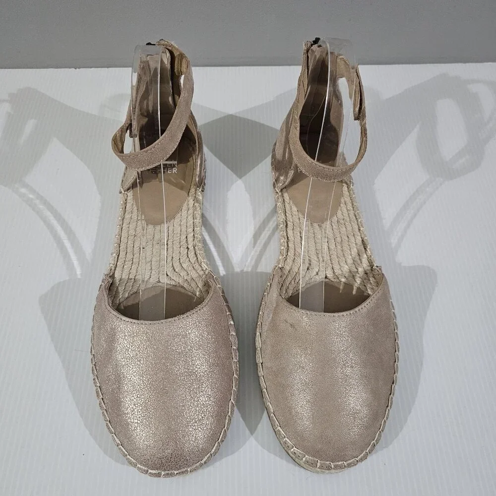 Eileen Fisher Lala Flat Espadrille Womens 10 Metallic Tan Leather Sandal